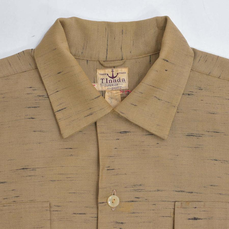 VINTAGE 50s T.Inada カスリ柄 ウール オープンカラーシャツ 開襟