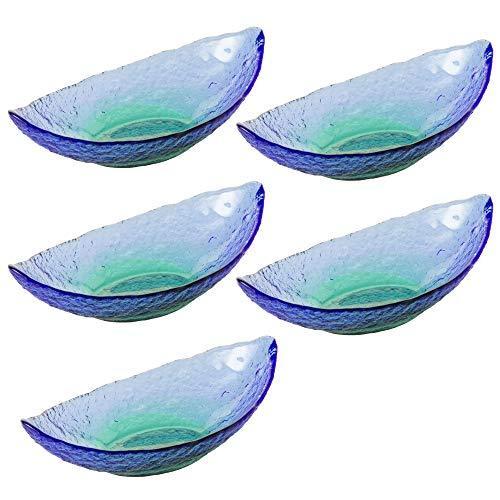 【限定販売】 珊瑚の海 舟型洗い鉢 東洋佐々木ガラス 日本製 WA3306 約20×10.5×6.0cm ブルー・グリーン 5個セット 皿