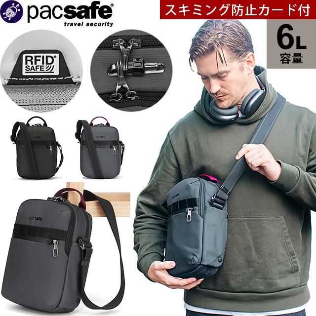 pacsafe 防犯機能付きボディバッグ ブラック Pacsafe GO 6層セキュリティ盗難防止クロスボディバッグ 2.5L