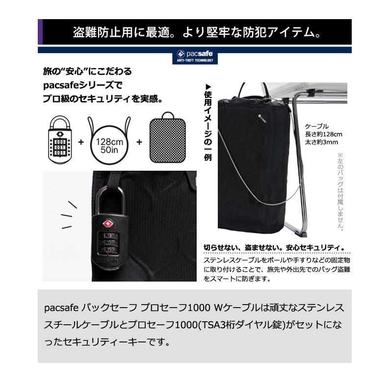 防犯用 パックセーフ ステンレススチールケーブル 3桁ロック TSA 南京錠 セット ケース PacSafe プロセーフ1000 Wケーブル 12970316 3点迄メール便OK(ei0a304) | PacSafe | 02