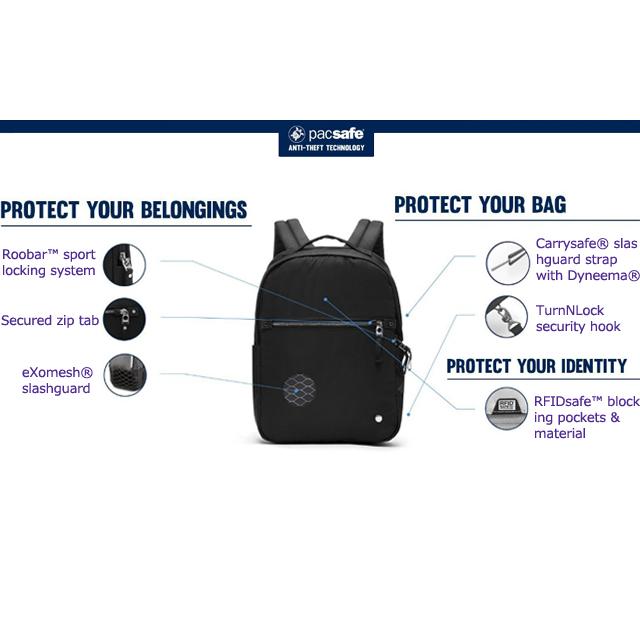 防犯用 スキミング防止 パックセーフ リュック バッグ リュックサック デイパック 海外旅行 セキュリティ W バックパック RFIDブロック 12970374(ei0a306) | PacSafe | 12