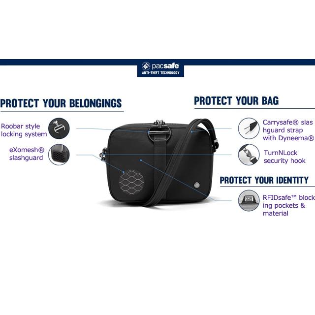 防犯用 スキミング防止 パックセーフ ショルダーバッグ 貴重品入れ 海外旅行 セキュリティ CX スクエア クロスボディ RFIDブロック 12970300(ei0a310) | PacSafe | 12