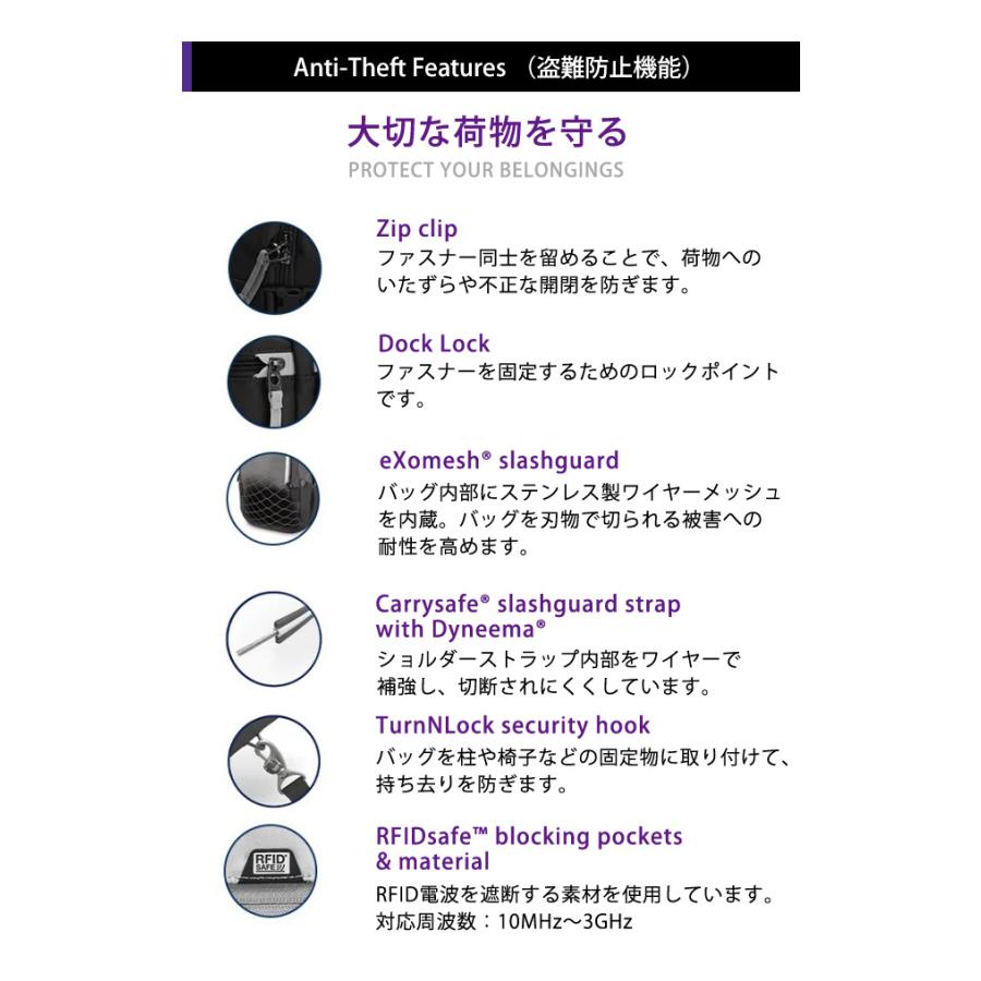 防犯用 PacSafe GO スキミング防止 パックセーフ ショルダーバッグ ボディバッグ 斜め掛け ロック付き 横型 クロスボディ RFIDブロック 12970332 (ei0a331) | PacSafe | 13