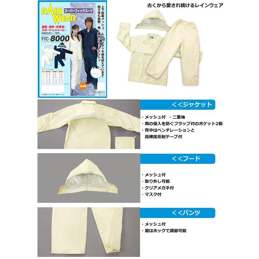 レインコート レインパンツ 上下 メンズ レディース 4L 5L スーパーフィックスーツ 収納袋付き レインウェア 登山 通勤 自転車 作業 FIC-8000(fu0a056) |  | 01