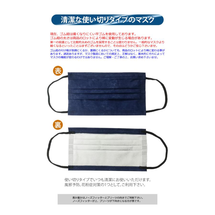 在庫限り！「レビュー記入でメール便送料無料」不織布マスク 使い捨てマスク11 袋入り 50枚 10枚入×5 光沢 ネイビー ブラウン GPT(gu1a786)(1通1点迄) | ブランド登録なし | 02