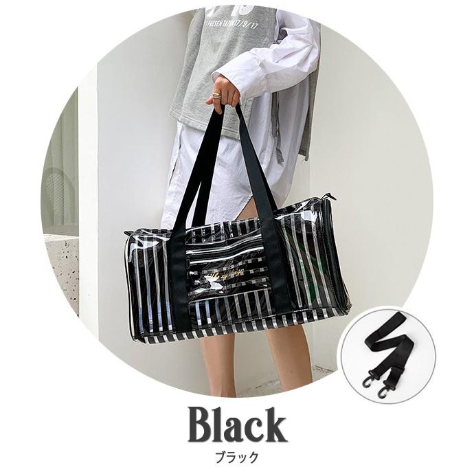 ビニールバッグ ボストンバッグ クリアバッグ 透明 ショルダー 肩掛け 斜め掛け レディース 防水 シューズ収納 キャリーオン ストライプ GPT 送料無料(gu1a933) | ブランド登録なし | 07