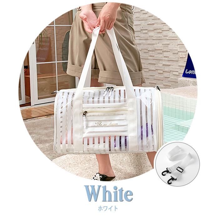 ビニールバッグ ボストンバッグ クリアバッグ 透明 ショルダー 肩掛け 斜め掛け レディース 防水 シューズ収納 キャリーオン ストライプ GPT 送料無料(gu1a933) | ブランド登録なし | 08