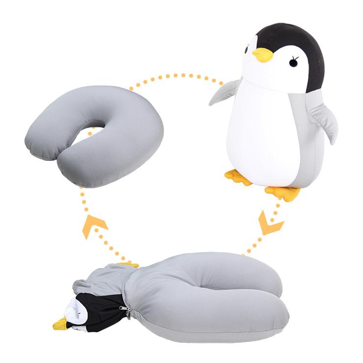 ネックピロー ぬいぐるみ ペンギン 2WAY 旅行 飛行機 車 首枕 抱き枕 U