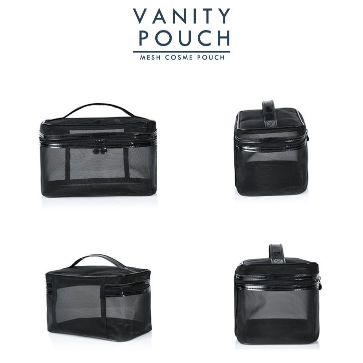 「レビュー記入でメール便送料無料」メッシュ バニティポーチ メイクポーチ 化粧品 コスメ 収納 大容量 ブラック 黒 ボックス型 GPT gu1a937-mail(gu1a993) | ブランド登録なし | 01