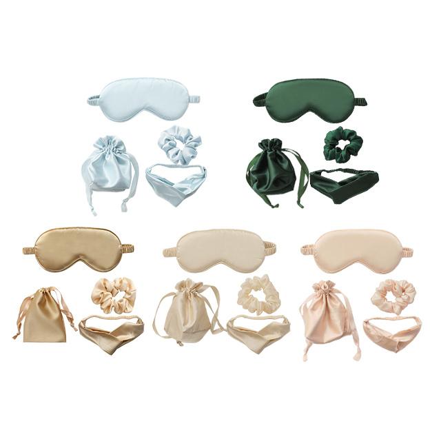 アイマスク シュシュ ヘアバンド 巾着 シルク 風 4点セット ポーチ 旅行 トラベル おしゃれ ヘアゴム ケース 安眠 リラックス GPT 2点迄メール便OK(gu1b018) | ブランド登録なし | 02