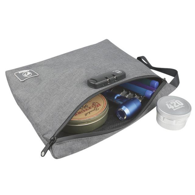 防臭 防犯 3桁ダイヤル錠付き GPT 活性炭 綿麻 トラベル薄型ポーチ 脱臭 薄マチケース 杢調 B5収納 持ち手 旅行 トラベル 1点迄メール便OK(gu1b033) | ブランド登録なし | 09