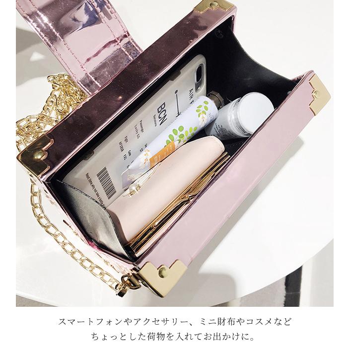 クリアピンク ラバー素材 ハンドバッグ ゴールド金具 ショルダーバッグ スクエア レディース 可愛い チェーンバッグ