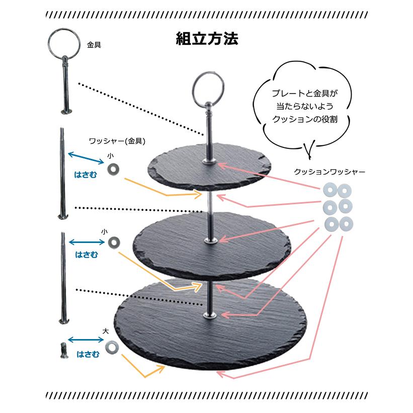ケーキスタンド スレートプレート 3段 シルバー ゴールド 黒い
