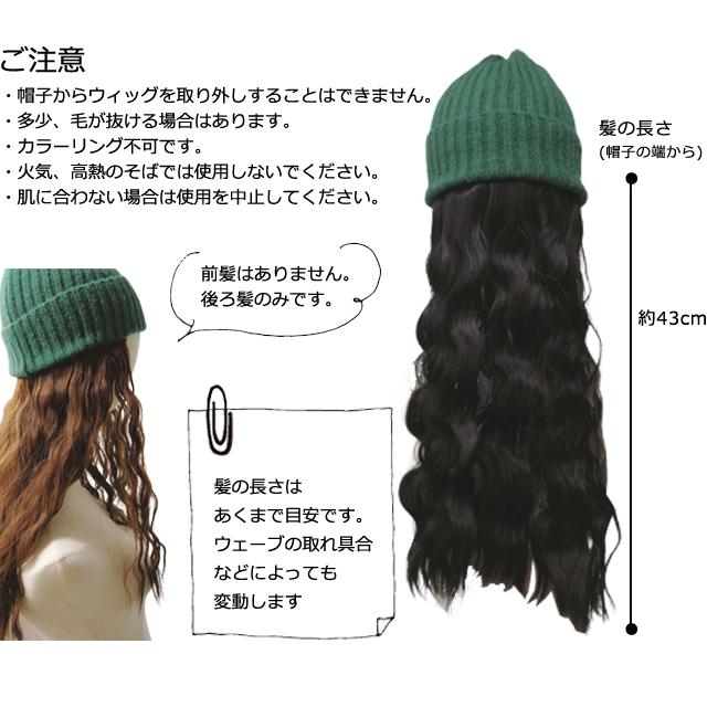 髪付き帽子 ウィッグ GPT リブ ニット帽 グリーン ロング ウェーブ 暖かい 医療用 帽子 付き つけ毛 ハーフ 1点迄メール便(gu1b137) | ブランド登録なし | 07