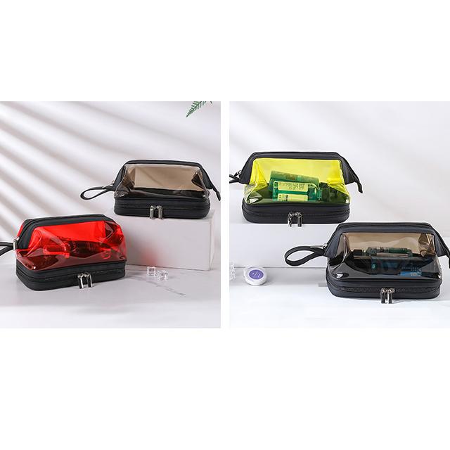 ポーチ 透明 大容量 旅行 トラベル 小物入れ 2層 2段 防水ポーチ クリア カラー  自立 取っ手 中が見える収納ケース 黄 赤 黒 GPT 送料無料(gu1b159) | ブランド登録なし | 10