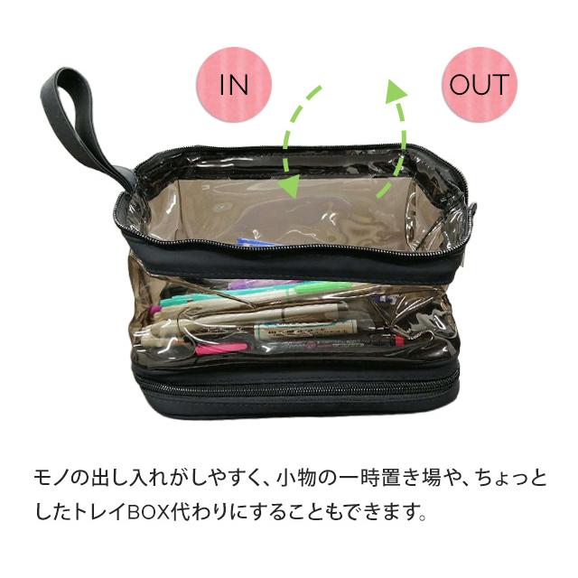 ポーチ 透明 大容量 旅行 トラベル 小物入れ 2層 2段 防水ポーチ クリア カラー  自立 取っ手 中が見える収納ケース 黄 赤 黒 GPT 送料無料(gu1b159) | ブランド登録なし | 04