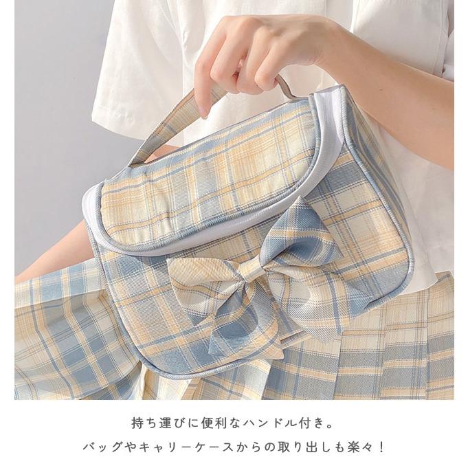 吊り下げ コスメポーチ 洗面ポーチ リボン チェック トラベルポーチ 大