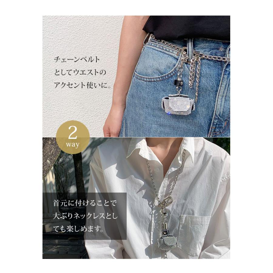 「レビュー記入でメール便送料無料」チェーンベルト ミニポーチ付き ネックレス ラインストーン シルバー 2WAY GPT gu1b308-mail(gu1b309)(1通につき4点迄) | ブランド登録なし | 03