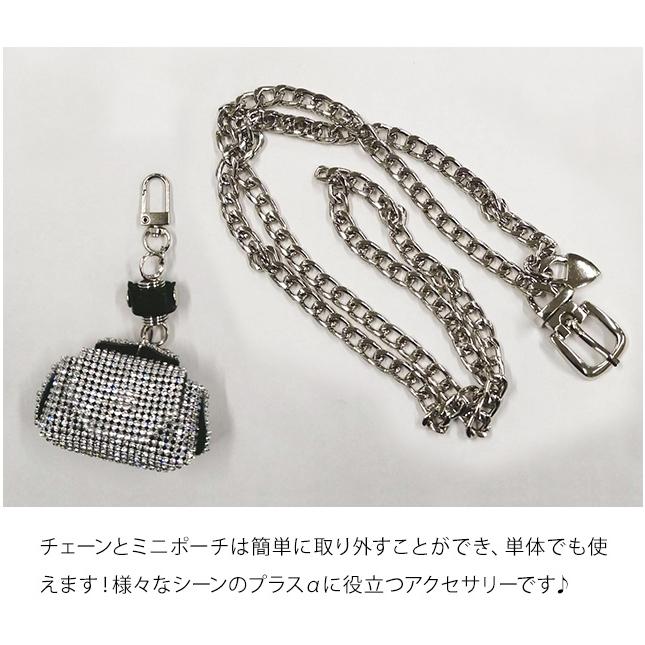 「レビュー記入でメール便送料無料」チェーンベルト ミニポーチ付き ネックレス ラインストーン シルバー 2WAY GPT gu1b308-mail(gu1b309)(1通につき4点迄) | ブランド登録なし | 08