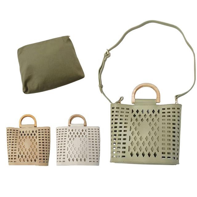 HItsuki ☆ウッドハンドルポシェット☆かごバッグ ショルダーバッグ HItsuki ☆ウッドハンドルポシェット☆かごバッグ ショルダー