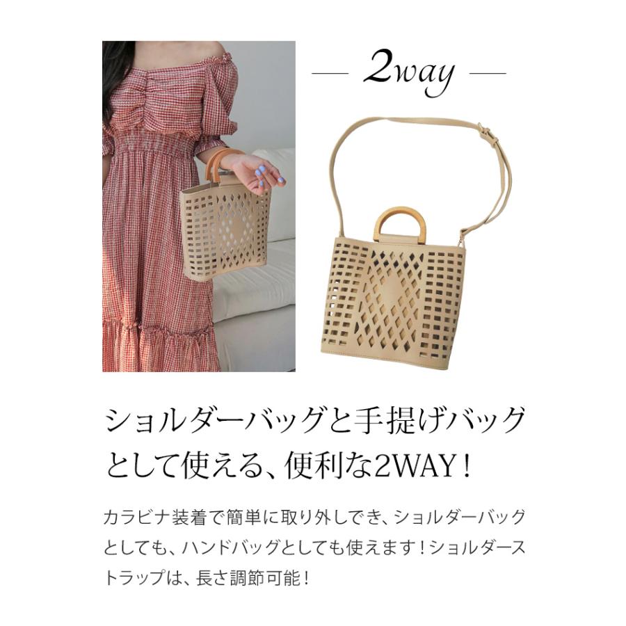 ショルダーバッグ レディース 木製ハンドル 手持ち 斜め掛け 肩掛け