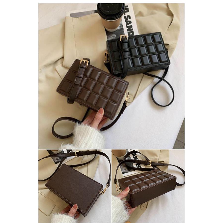 ショルダーバッグ 板チョコ型 スクエア 可愛い チョコレート おしゃれ ショルダー付き ハードケース 韓国風 ミニ バッグ 2WAY 茶 黒 GPT 送料無料(gu1b332) | ブランド登録なし | 08