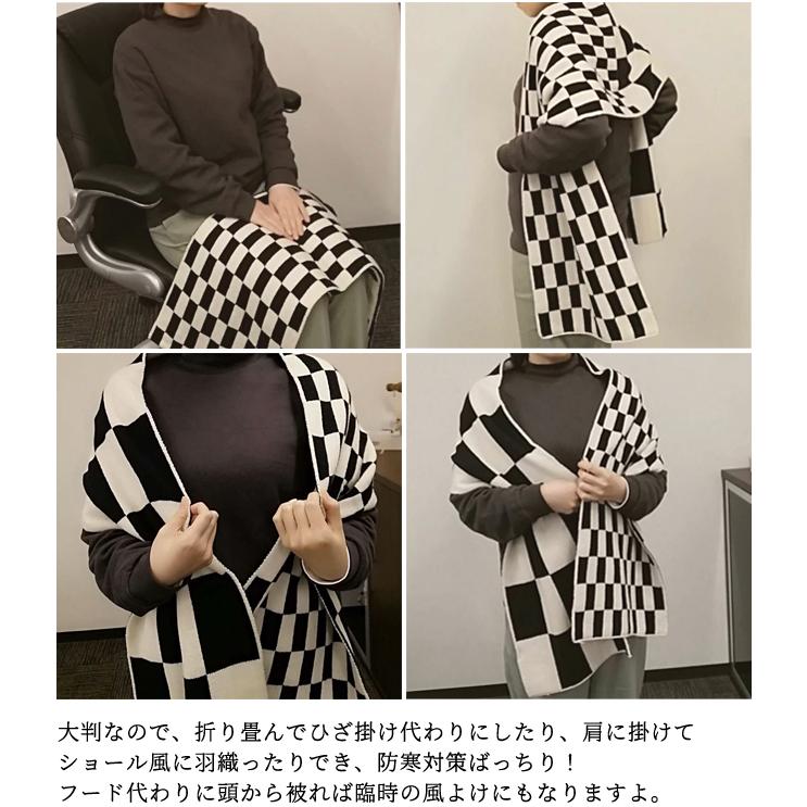 pdm 変形トップス チェック ショール アシンメトリー 大判 マフラー ストール ニット チェック 柄 チェッカー アシメ