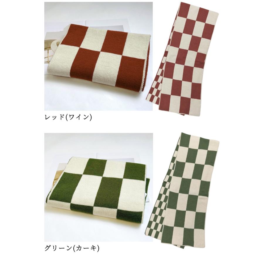 大判 マフラー ストール ニット チェック 柄 チェッカー アシメ