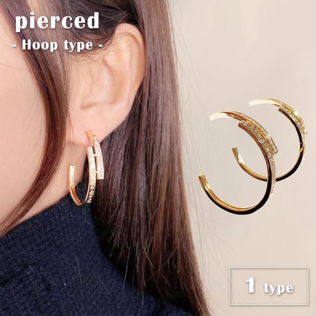 ピアス レディース フープピアス 大きめ 2連風 アクセサリー 耳飾り ゴールド おしゃれ プレゼント クリスマス 上品 大きい GPT 10点迄メール便OK(gu1b552) | ブランド登録なし