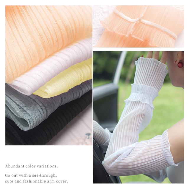 アームカバー シースルー プリーツ ロング レディース フリル 紫外線対策 日焼け対策 日除け 冷房対策 腕カバー 可愛い GPT 3点迄メール便OK(gu1b683) | ブランド登録なし | 08