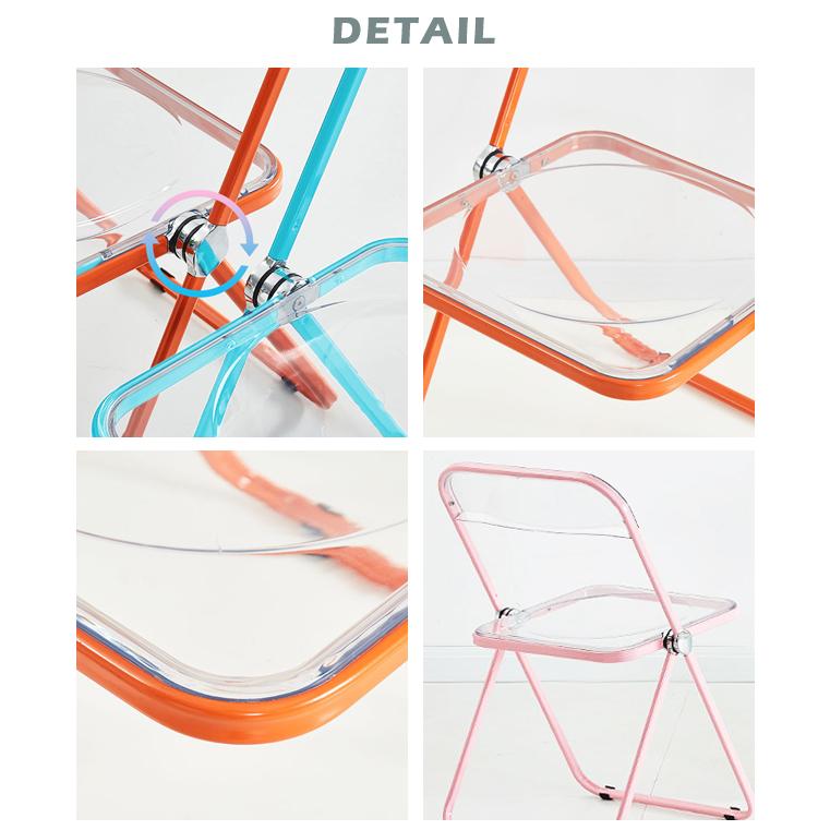 クリアチェア おしゃれ パイプ椅子 透明 折りたたみ椅子 韓国 カラーフレーム 組み立て不要 折り畳み椅子 金属製 省スペース 在宅ワーク GPT 送料無料(gu1b706) | ブランド登録なし | 14