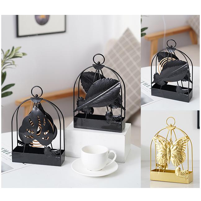 蚊取り線香ホルダー 縦型 ホルダー 鳥 羽根 葉 フック ハンドル付き お