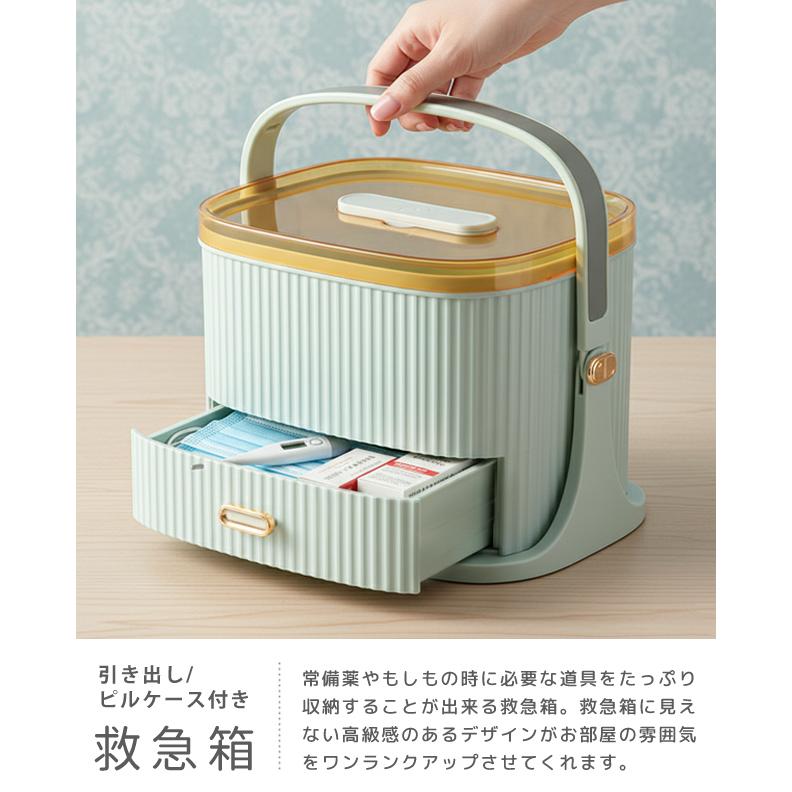 救急箱 薬箱 引き出し ピルケース 付き 2段 おしゃれ 透明 大容量 薬 