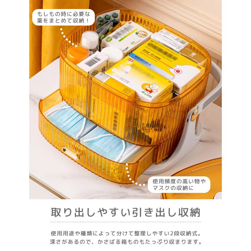救急箱 薬箱 引き出し ピルケース 付き 2段 透明 大容量 薬 収納