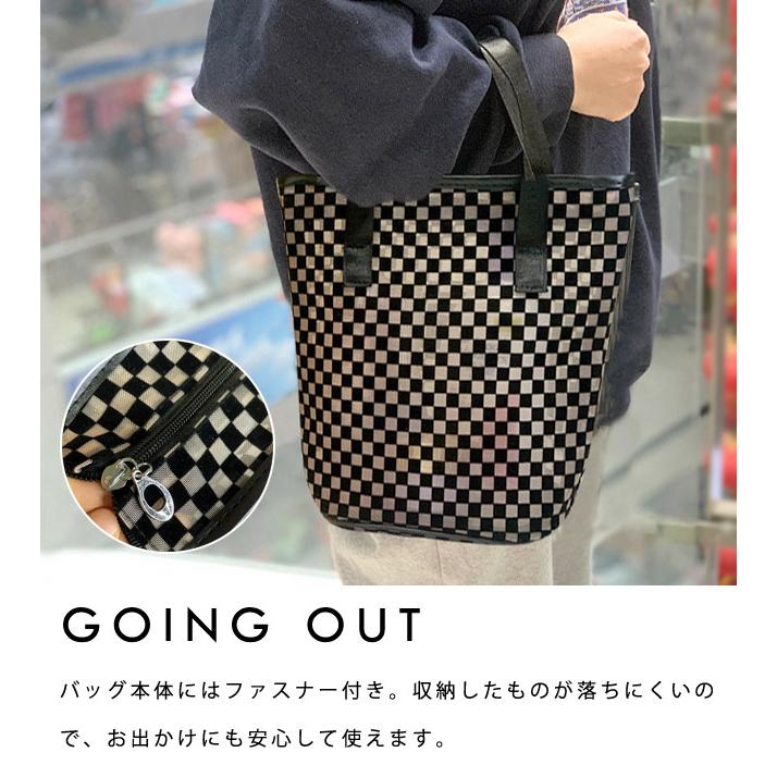 メッシュ スパバッグ 温泉バッグ お風呂 プール メッシュバッグ トートバッグ おしゃれ レディース ファスナー付き 格子柄 GPT 1点迄メール便OK(gu1b883) | ブランド登録なし | 04