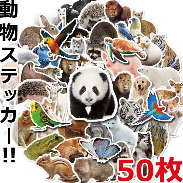 ステッカー 動物 生き物 シール 50枚 セット 目印 リアル ダイカット