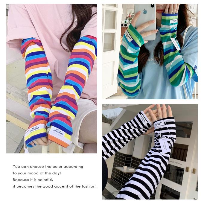 「レビュー記入でメール便送料無料」アームカバー レディース ロング ボーダー 日焼け対策 マルチカラー 指なし GPT gu1c044-mail(1通につき2点迄)(gu1c045) | ブランド登録なし | 03