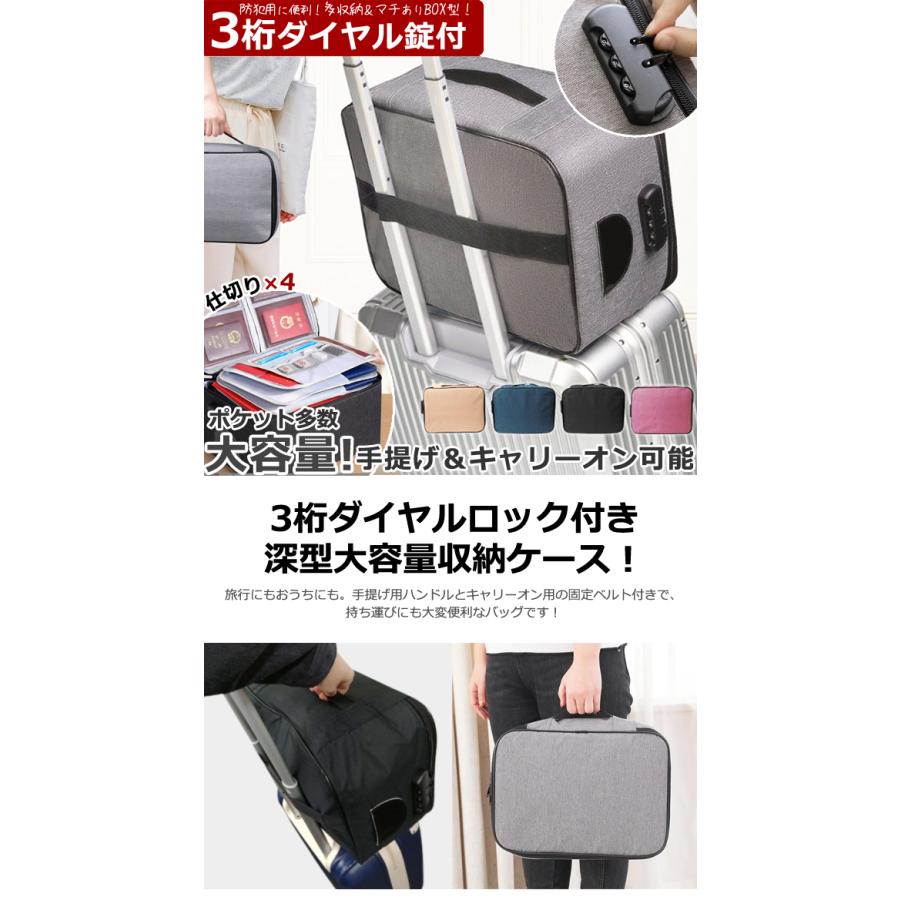 防犯 3桁ダイヤルロック付き 深型 仕切り×4 キャリーオン バッグ