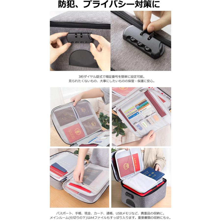防犯 3桁ダイヤルロック付き 深型 仕切り×4 キャリーオン バッグ 大容量 ケース BOX型 ポケット 多数 収納 ボックス 鍵 手提げ A4 GPT(gu1c129)「送料無料」 | ブランド登録なし | 06