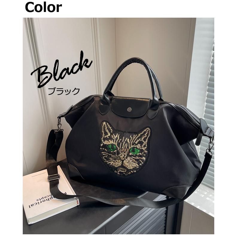 ショルダーバッグ 猫 ボストンバッグ 大容量 レディース 2WAY スパンコール ショルダー ポケット付 キラキラ フェイス ショルダーベルト GPT (gu1c228)送料無料 | ブランド登録なし | 09