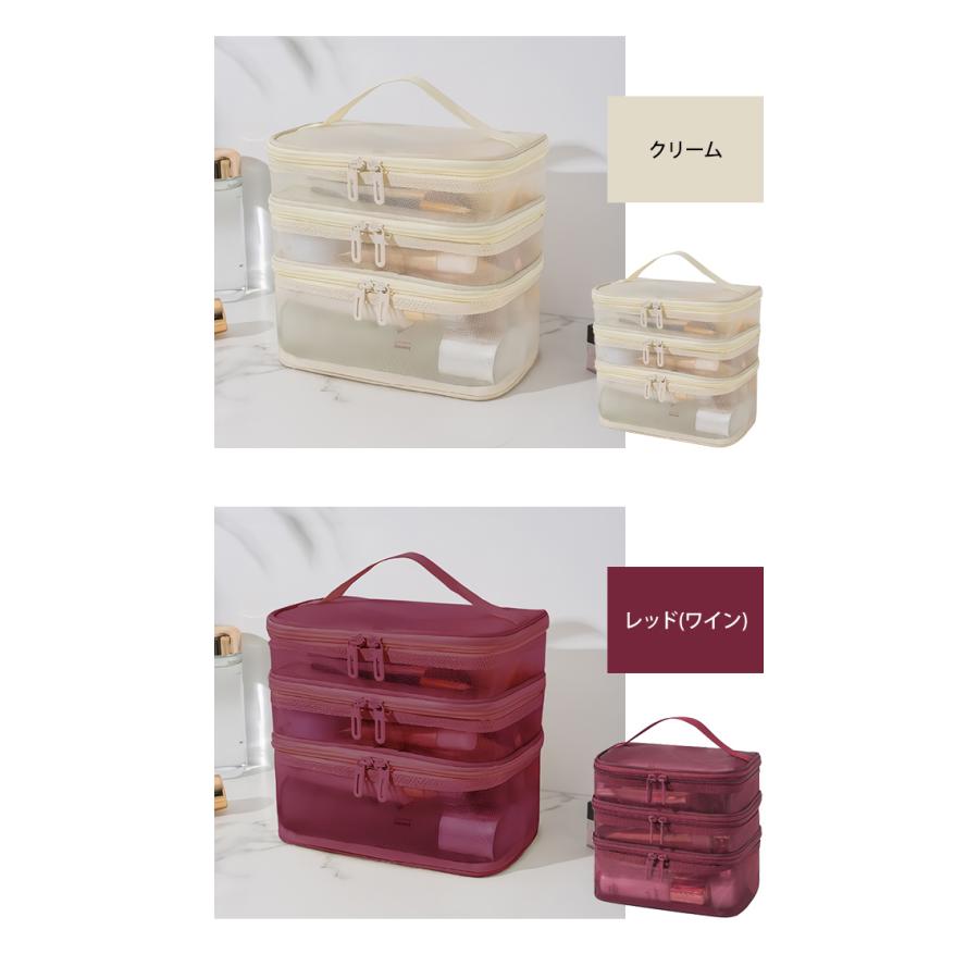 メッシュ バニティポーチ 3段 持ち手 付き バニティケース 3層 手提げ メッシュケース スパ バッグ シンプル 温泉 軽量 大容量 GPT １点のみメール便OK(gu1c290) | ブランド登録なし | 15