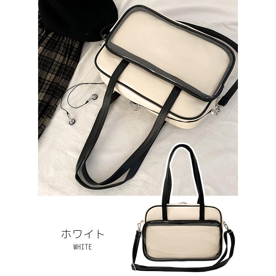 ショルダーバッグ 痛バッグ レディース モノクロ 白黒 透明 クリア ポケット付き 推し活 トートバッグ シンプル 肩掛け ファスナー GPT 送料無料(gu1c352) | ブランド登録なし | 11