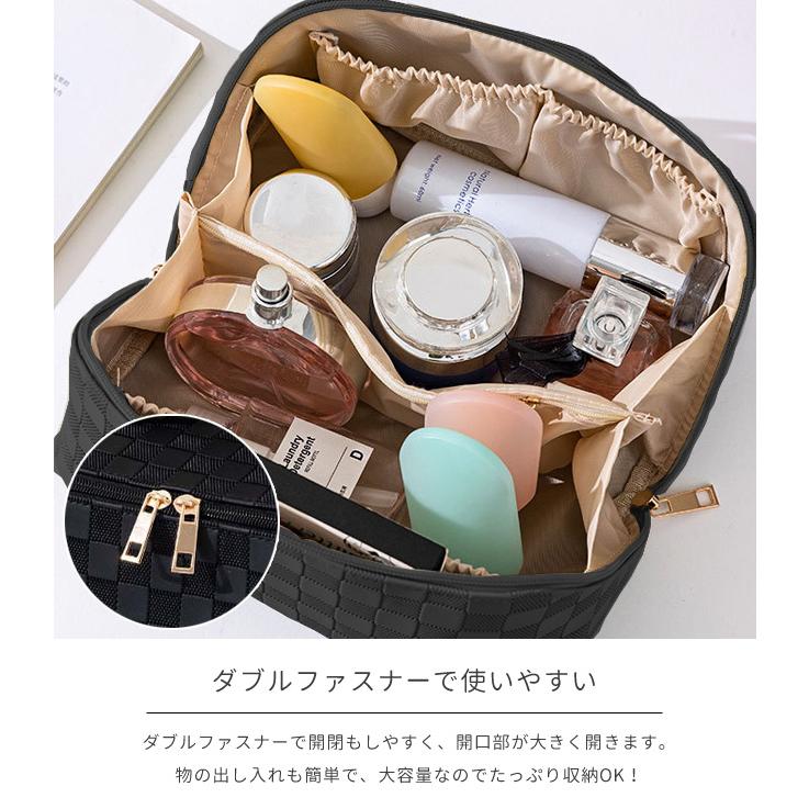 化粧ポーチ メイクポーチ コスメポーチ 格子柄 バニティポーチ 大容量 小物入れ トラベルポーチ おしゃれ 持ち手付き 仕切り付き GPT 1点迄メール便OK(gu1c353) | ブランド登録なし | 06