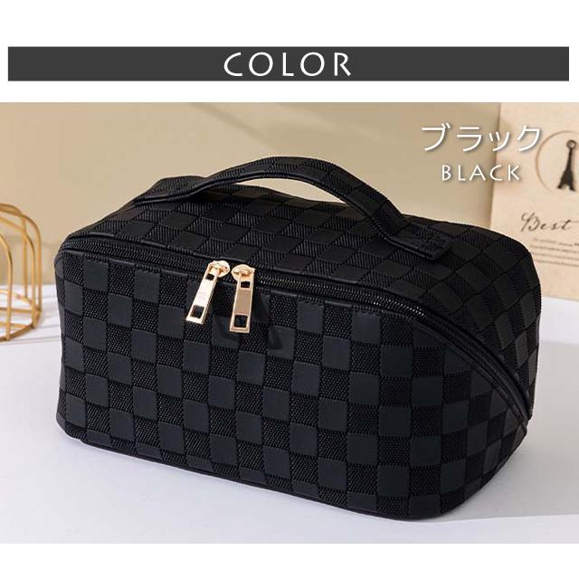 化粧ポーチ メイクポーチ コスメポーチ 格子柄 バニティポーチ 大容量 小物入れ トラベルポーチ おしゃれ 持ち手付き 仕切り付き GPT 1点迄メール便OK(gu1c353) | ブランド登録なし | 10