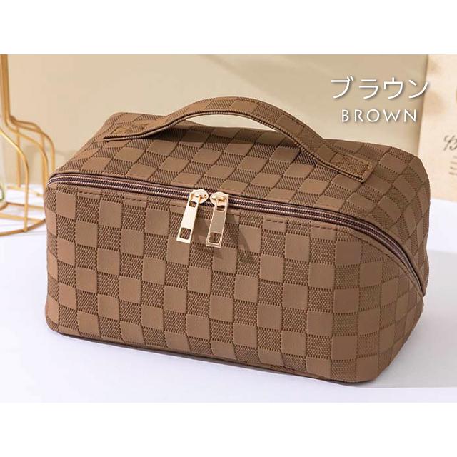 化粧ポーチ メイクポーチ コスメポーチ 格子柄 バニティポーチ 大容量 小物入れ トラベルポーチ おしゃれ 持ち手付き 仕切り付き GPT 1点迄メール便OK(gu1c353) | ブランド登録なし | 12