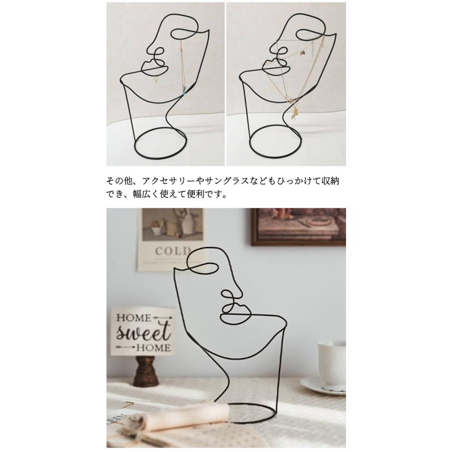 ワイヤー フレーム オブジェ ブラック 帽子 スタンド アート 顔