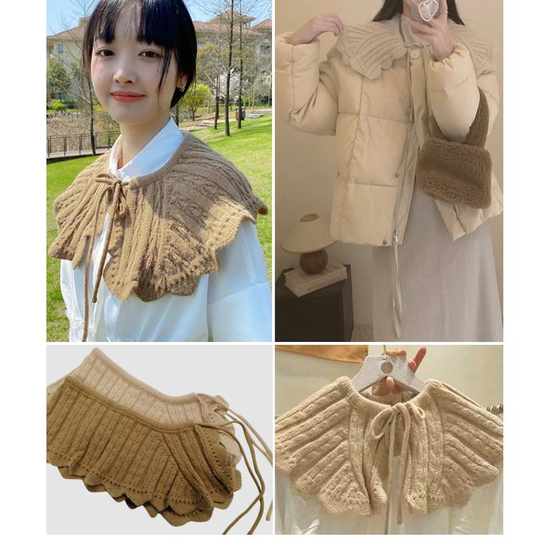 つけ襟 フリル ニット 大きい 付け襟 ネック ウォーマー リブニット かわいい おしゃれ 大人 襟 ケープ リボン レディース GPT 1点迄メール便OK (gu1c421) | ブランド登録なし | 09