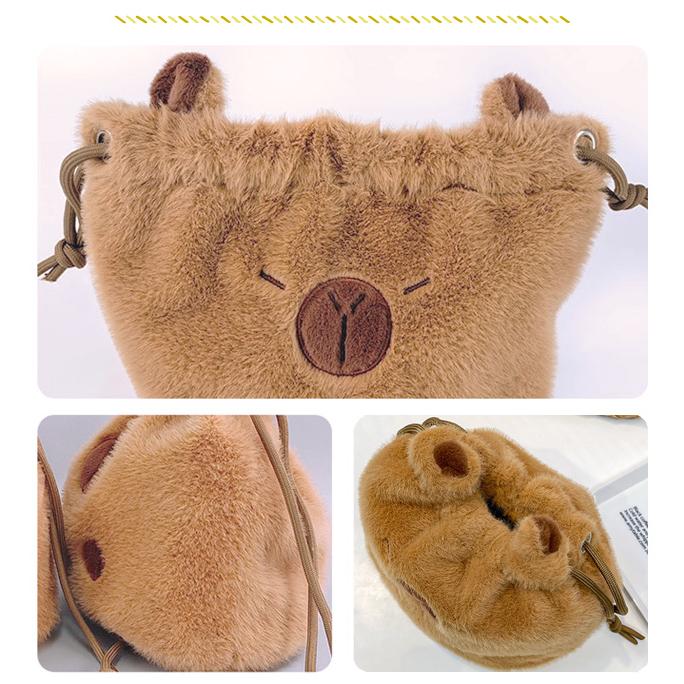 ☆ハンドメイド☆カピバラ☆巾着袋☆ポーチ☆アニマルポーチ☆手編み☆ レビュー記入でメール便送料無料」巾着袋 巾着 ポーチ カピバラ