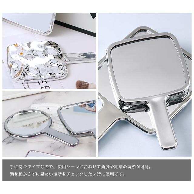 手鏡 ハンドミラー レディース 鏡 丸型 角型 円形 小さめ ミニ コンパクト 小型 シンプル メタル おしゃれ 四角 携帯 GPT 2点迄メール便OK(gu1c428) | ブランド登録なし | 05