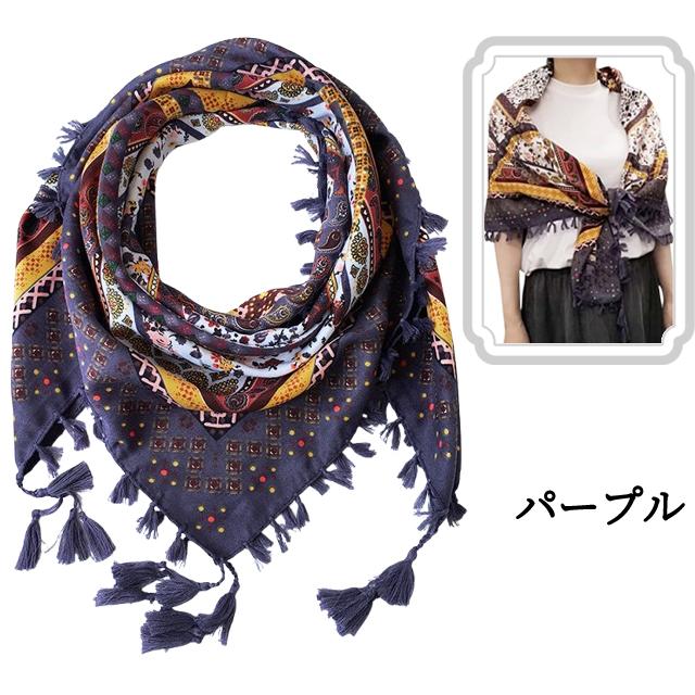 ストール ショール 大判 エスニック 調 薄手 ツイル生地 飾り房